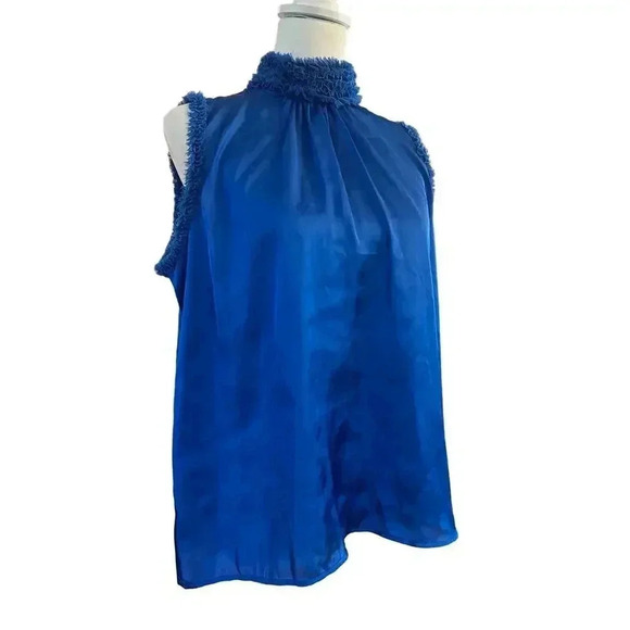 Zara Tops - ZARA womens blue sleeveless satin ruffled neck shirt size small